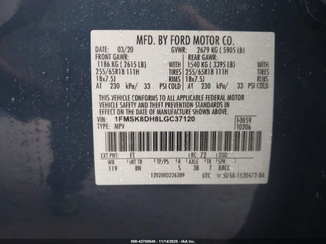 2020 FORD EXPLORER 1FMSK8DH8LGC37120 Photo 8