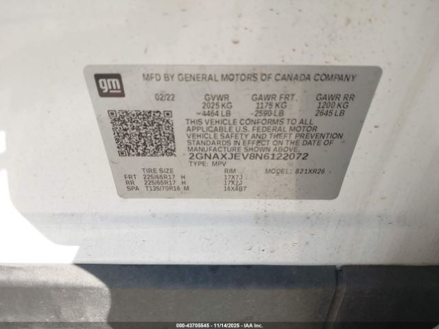 2022 CHEVROLET EQUINOX 2GNAXJEV8N6122072 Photo 8