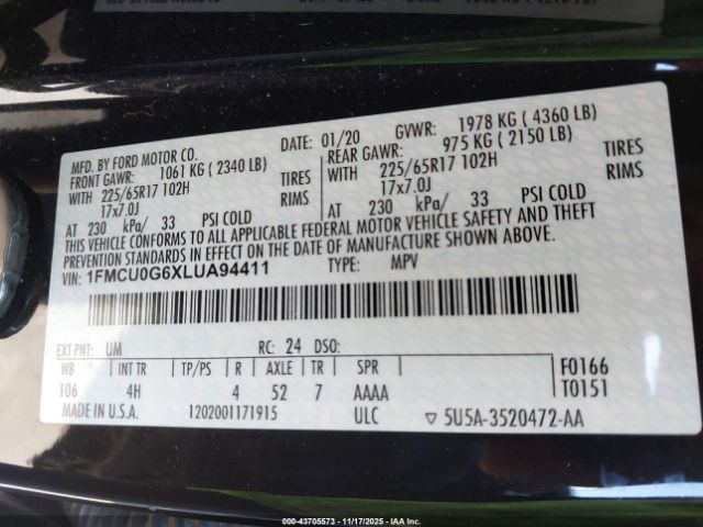 2020 FORD ESCAPE 1FMCU0G6XLUA94411 Photo 8