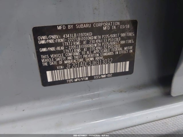 JF2GTADC3JH313032 Subaru Crosstrek 2.0i Premium