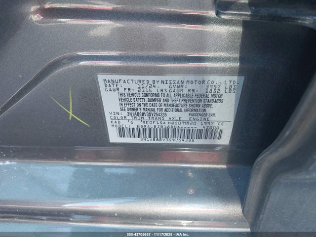 Продаж на аукціоні авто 2025 Nissan Sentra S, vin: 3N1AB8BV3SY254335, номер лоту: 43705657