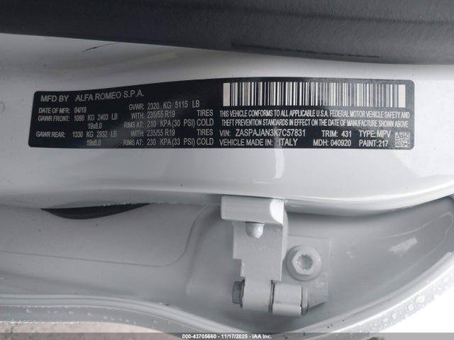ZASPAJAN3K7C57831 Alfa Romeo Stelvio Rwd