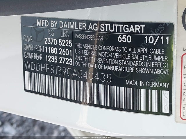Aukcja sprzedaży 2012 Mercedes-benz E 350 4matic, vin: WDDHF8JB9CA540435, numer aukcji: 43705694