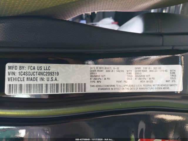 2022 DODGE DURANGO 1C4SDJCT4NC209319 Photo 8