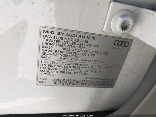 2019 AUDI Q7 WA1VAAF72KD025419 Photo 8