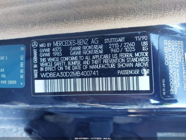 1991 MERCEDES-BENZ 300 WDBEA30D2MB400741 Photo 8