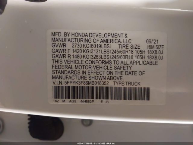2021 HONDA RIDGELINE 5FPYK3F86MB018352 Photo 8