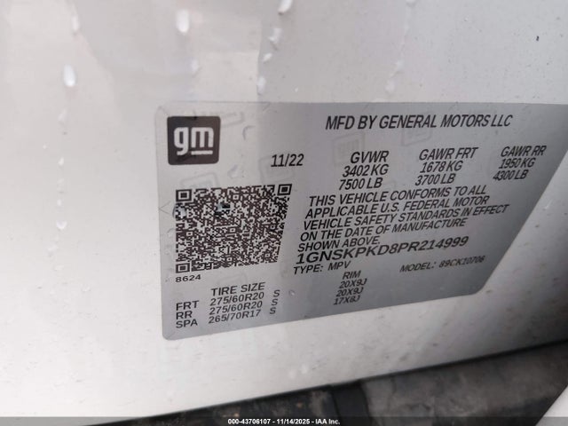 43706107 :رقم المزاد ، 1GNSKPKD8PR214999 vin ، 2023 Chevrolet Tahoe 4wd Z71 مزاد بيع