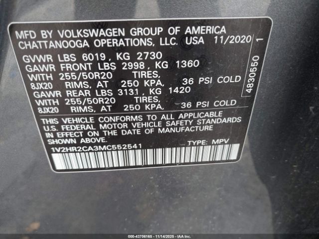 2021 VOLKSWAGEN ATLAS 1V2HR2CA3MC552541 Photo 8