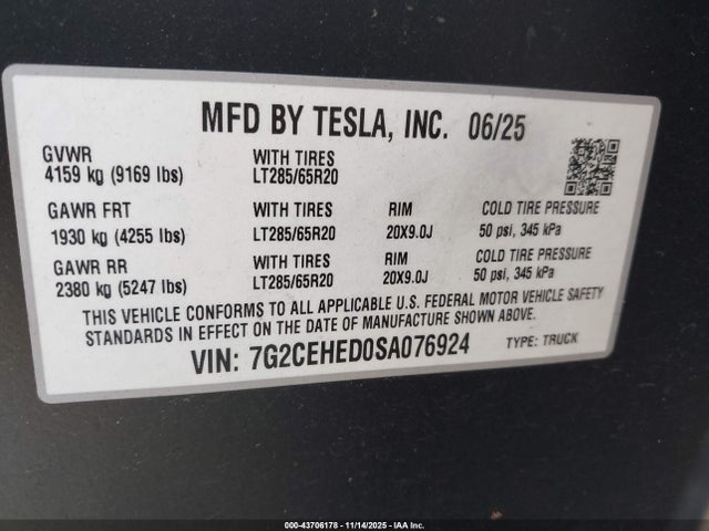 2025 TESLA CYBERTRUCK 7G2CEHED0SA076924 Photo 8