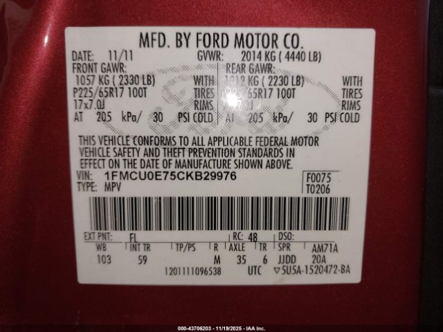2012 FORD ESCAPE 1FMCU0E75CKB29976 Photo 8
