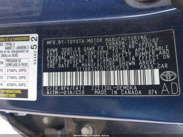 2007 TOYOTA COROLLA 2T1BR32E07C850753 Photo 8