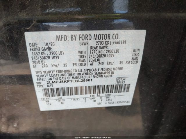 2020 LINCOLN NAUTILUS 2LMPJ8KP1LBL29961 Photo 8