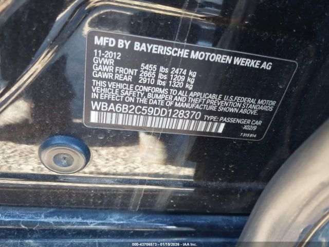 2013 BMW 650I GRAN COUPE WBA6B2C59DD128370 Photo 8