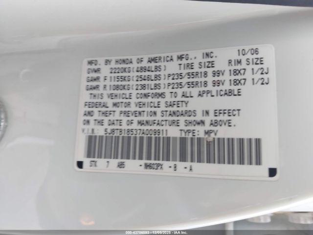 2007 ACURA RDX 5J8TB18537A009911 Photo 8