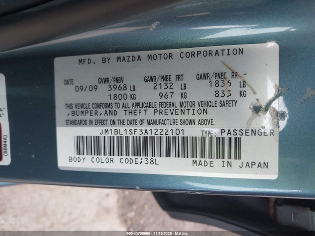 43706666 :رقم المزاد ، JM1BL1SF3A1222101 vin ، 2010 Mazda Mazda3 I Touring مزاد بيع