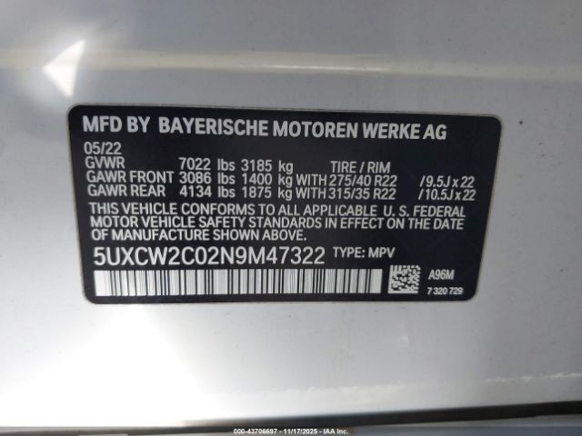 2022 BMW X7 5UXCW2C02N9M47322 Photo 8