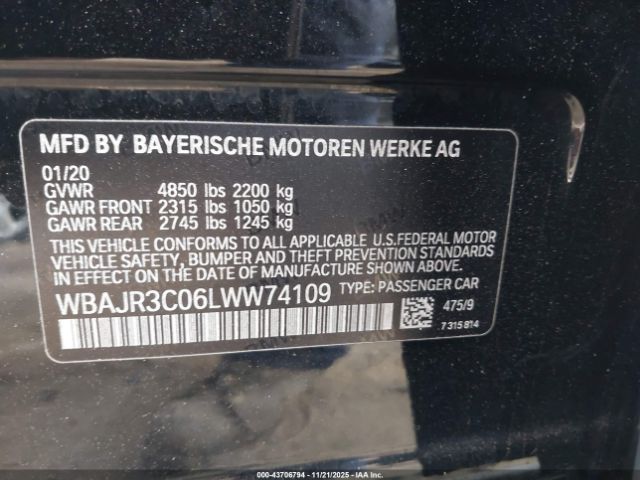 2020 BMW 530I WBAJR3C06LWW74109 Photo 8