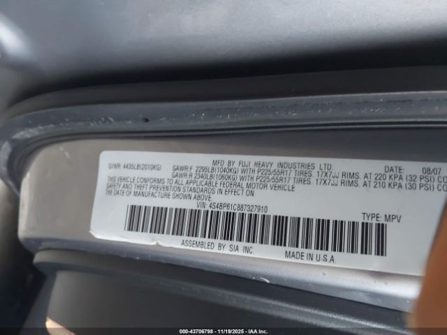 2008 SUBARU OUTBACK 4S4BP61C887327910 Photo 8