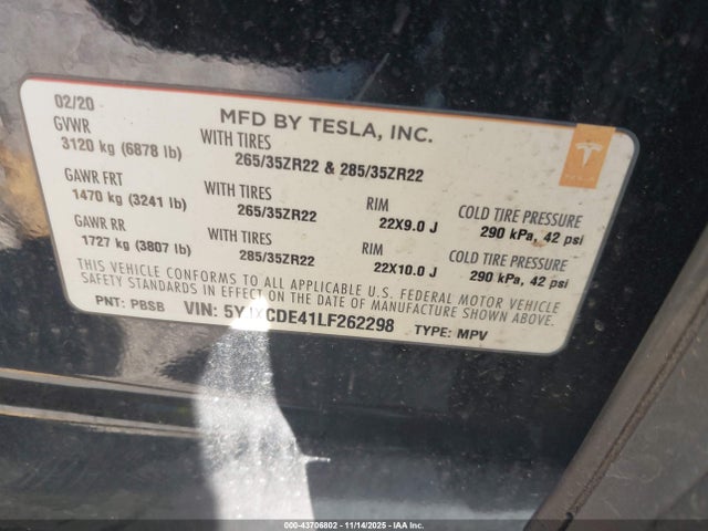 2020 TESLA MODEL X 5YJXCDE41LF262298 Photo 8