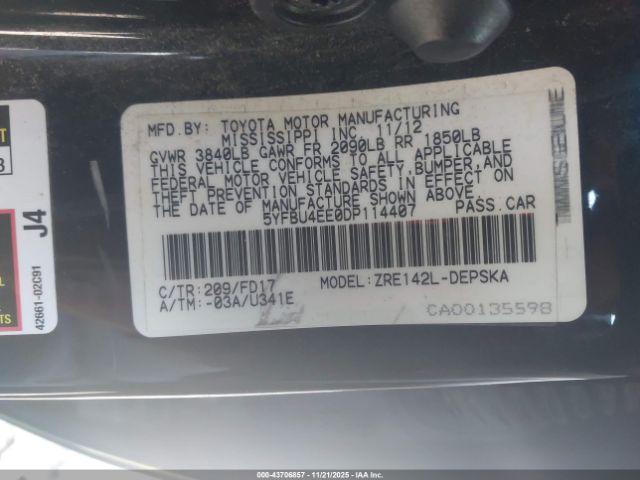 2013 TOYOTA COROLLA 5YFBU4EE0DP114407 Photo 8