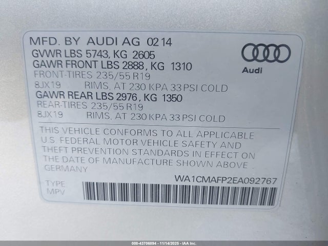 2014 AUDI Q5 WA1CMAFP2EA092767 Photo 8