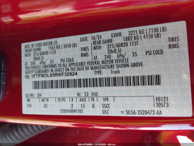 2024 FORD F-150 1FTFW3L85RKF32924 Photo 8