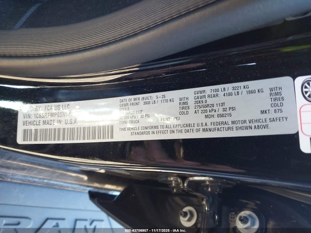 2025 Ram 1500 Big Horn  4x4 6'4 Box მანქანა იყიდება აუქციონზე, vin: 1C6SRFMP9SN744122, აუქციონის ნომერი: 43706907