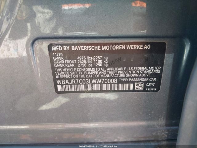 2020 BMW 530I WBAJR7C03LWW70008 Photo 8