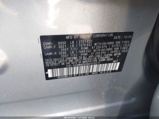 2021 SUBARU ASCENT 4S4WMARD9M3429017 Photo 8