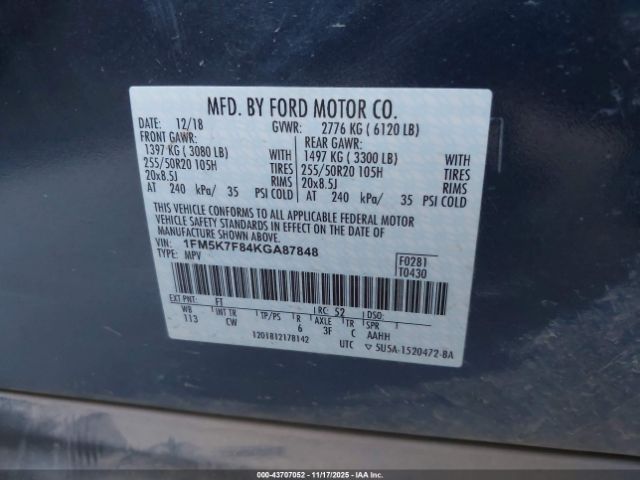 2019 FORD EXPLORER 1FM5K7F84KGA87848 Photo 8