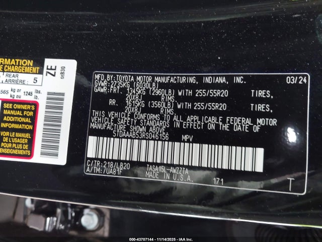 5TDAAAB53RS046156 Toyota Grand Highlander Platinum