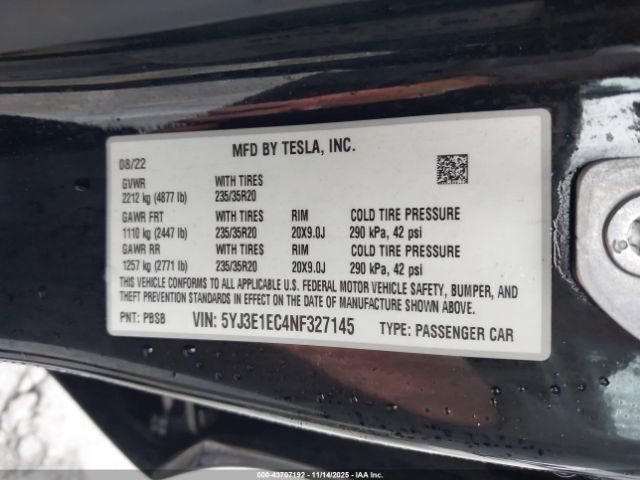 2022 TESLA MODEL 3 5YJ3E1EC4NF327145 Photo 8