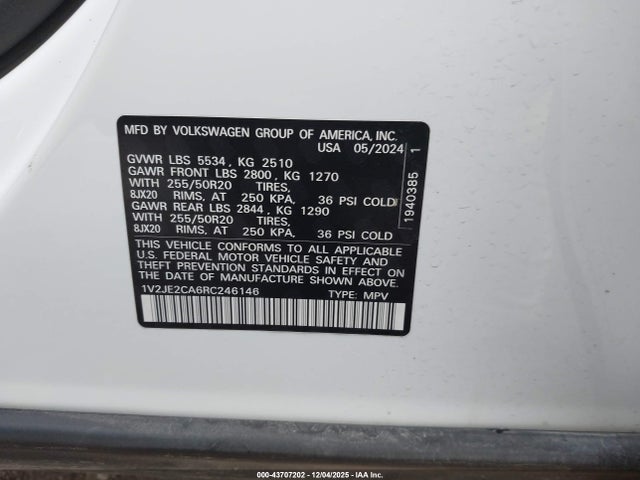 1V2JE2CA6RC246146 Volkswagen Atlas Cross Sport 2.0t Se W/technology