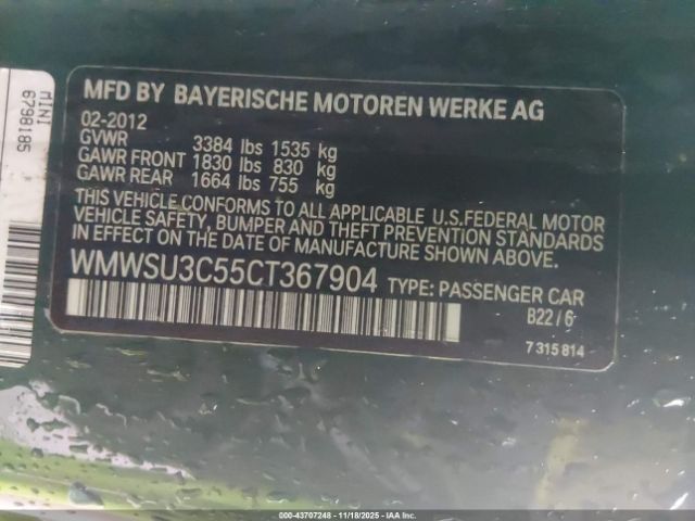 2012 MINI COOPER WMWSU3C55CT367904 Photo 8