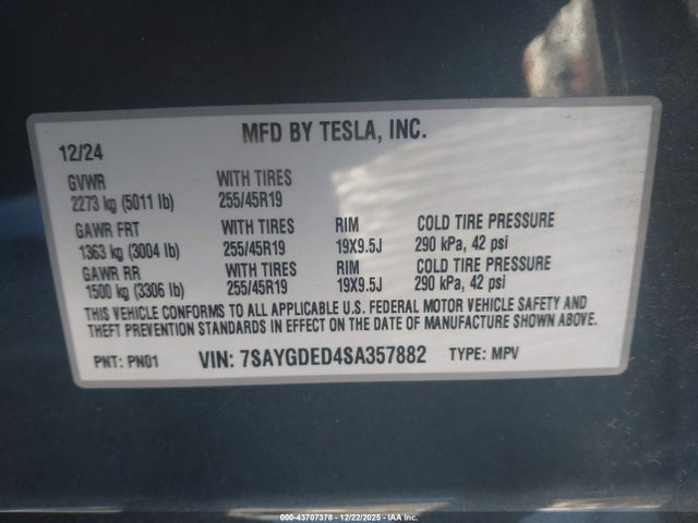 2025 TESLA MODEL Y 7SAYGDED4SA357882 Photo 8