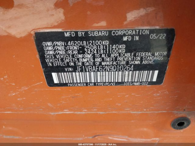 2022 SUBARU WRX JF1VBAF62N9010264 Photo 8
