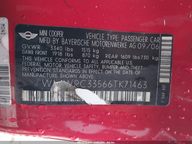 2006 MINI COOPER WMWRC33566TK71463 Photo 8
