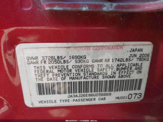 2006 MITSUBISHI LANCER JA3AJ26E86U056669 Photo 8