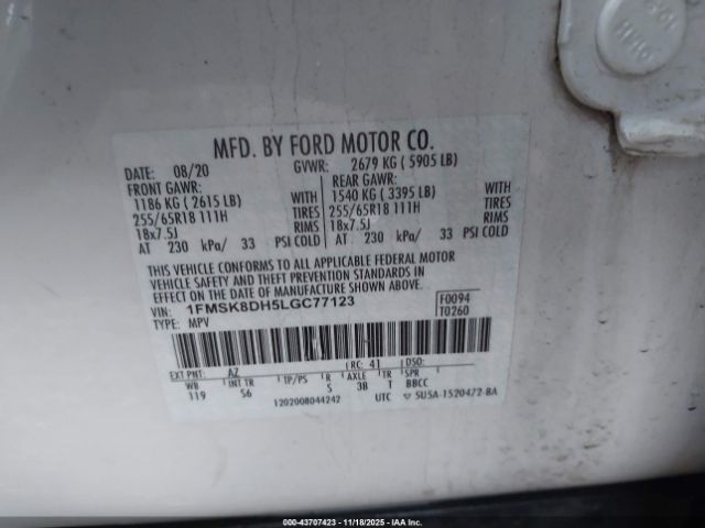 2020 FORD EXPLORER 1FMSK8DH5LGC77123 Photo 8