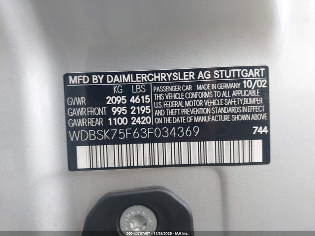 2003 MERCEDES-BENZ SL 500 WDBSK75F63F034369 Photo 8