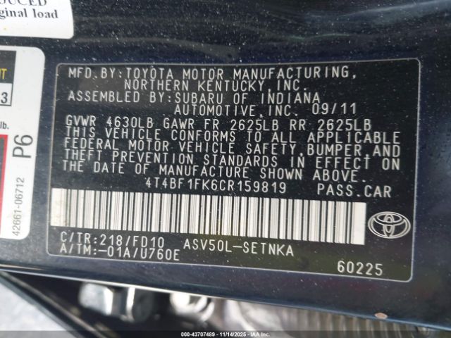 2012 TOYOTA CAMRY 4T4BF1FK6CR159819 Photo 8