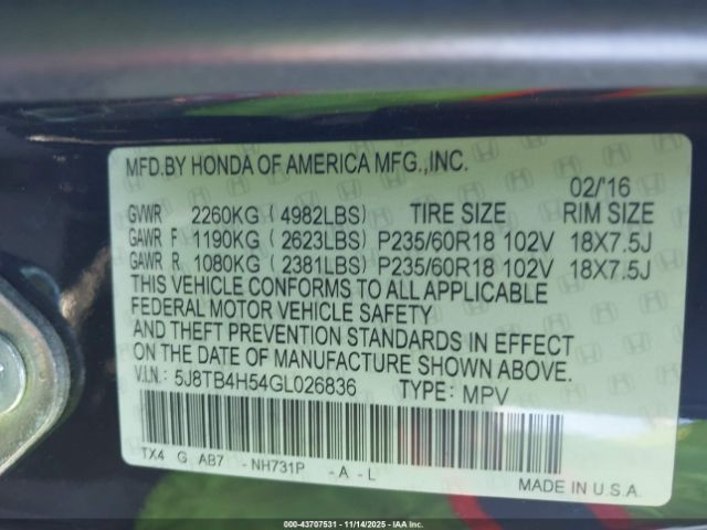 2016 ACURA RDX 5J8TB4H54GL026836 Photo 8