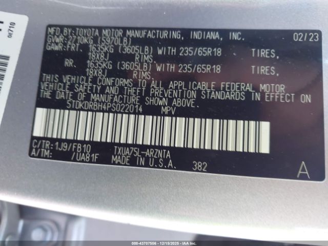 2023 TOYOTA HIGHLANDER 5TDKDRBH4PS022014 Photo 8