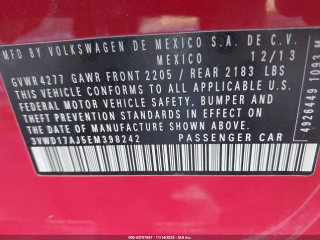 2014 VOLKSWAGEN JETTA 3VWD17AJ5EM398242 Photo 8