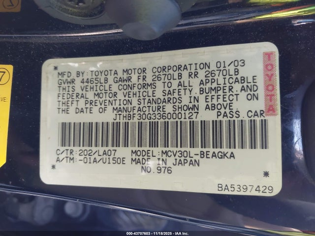 2003 LEXUS ES 300 JTHBF30G336000127 Photo 8