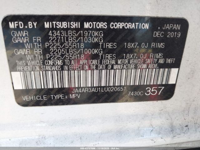 2020 MITSUBISHI OUTLANDER SPORT JA4AR3AU1LU020651 Photo 8