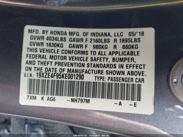 2019 HONDA INSIGHT 19XZE4F95KE001290 Photo 8