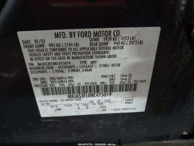 2022 FORD ECOSPORT MAJ6S3FL0NC475019 Photo 8