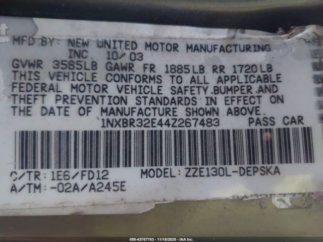 2004 TOYOTA COROLLA 1NXBR32E44Z267483 Photo 8